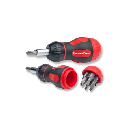 Platinum Tools 8-IN-1 RATCHETED STUBBY, SCREWDRIVER. CLAMSHELL,  19120C